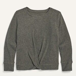 Old Navy Girl's Size XL (14-16) Gray Cozy Twist-Front Rib-Knit Top